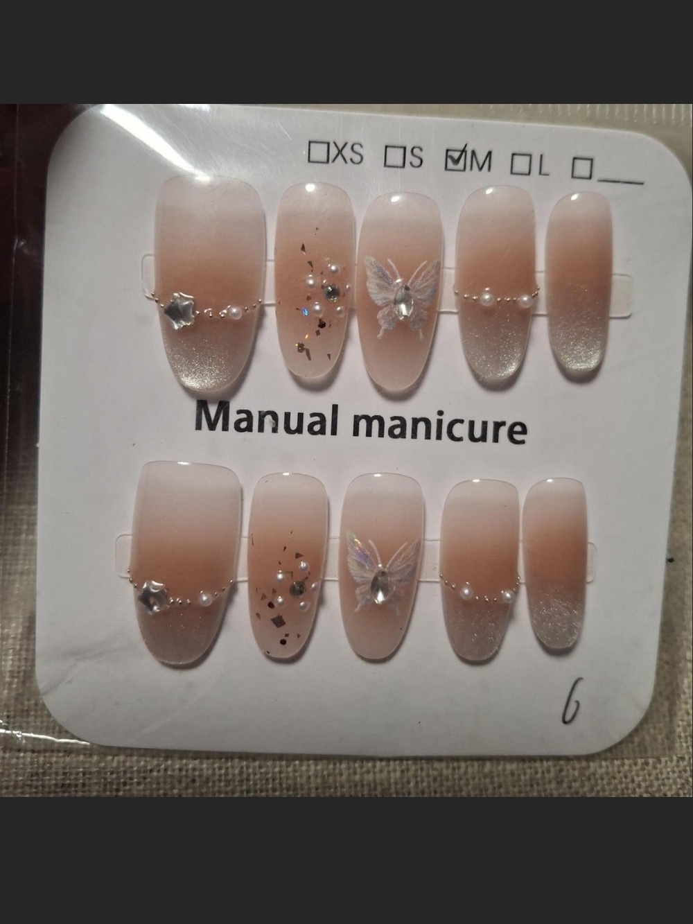 Manual Manicure Nude Pink Ombre Press-On Nails with Gems